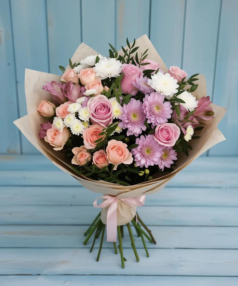 Букет цветов из: Хризантемы, Розы и Альстромерии в Ярково