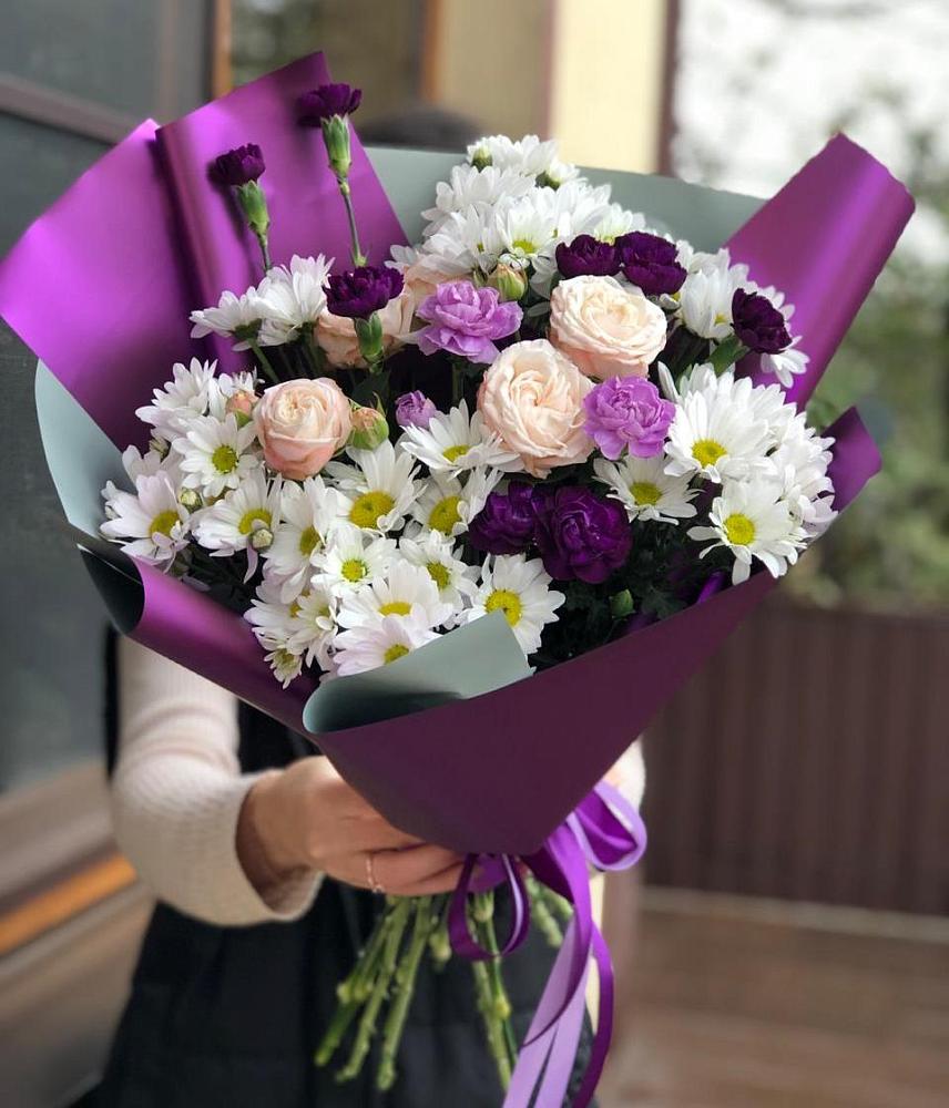 Букет цветов из: Хризантемы, Гвоздики и Розы в Ярково