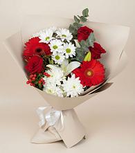 Букет цветов из:  Розы, Хризантемы, Герберы и Лилии в Ярково