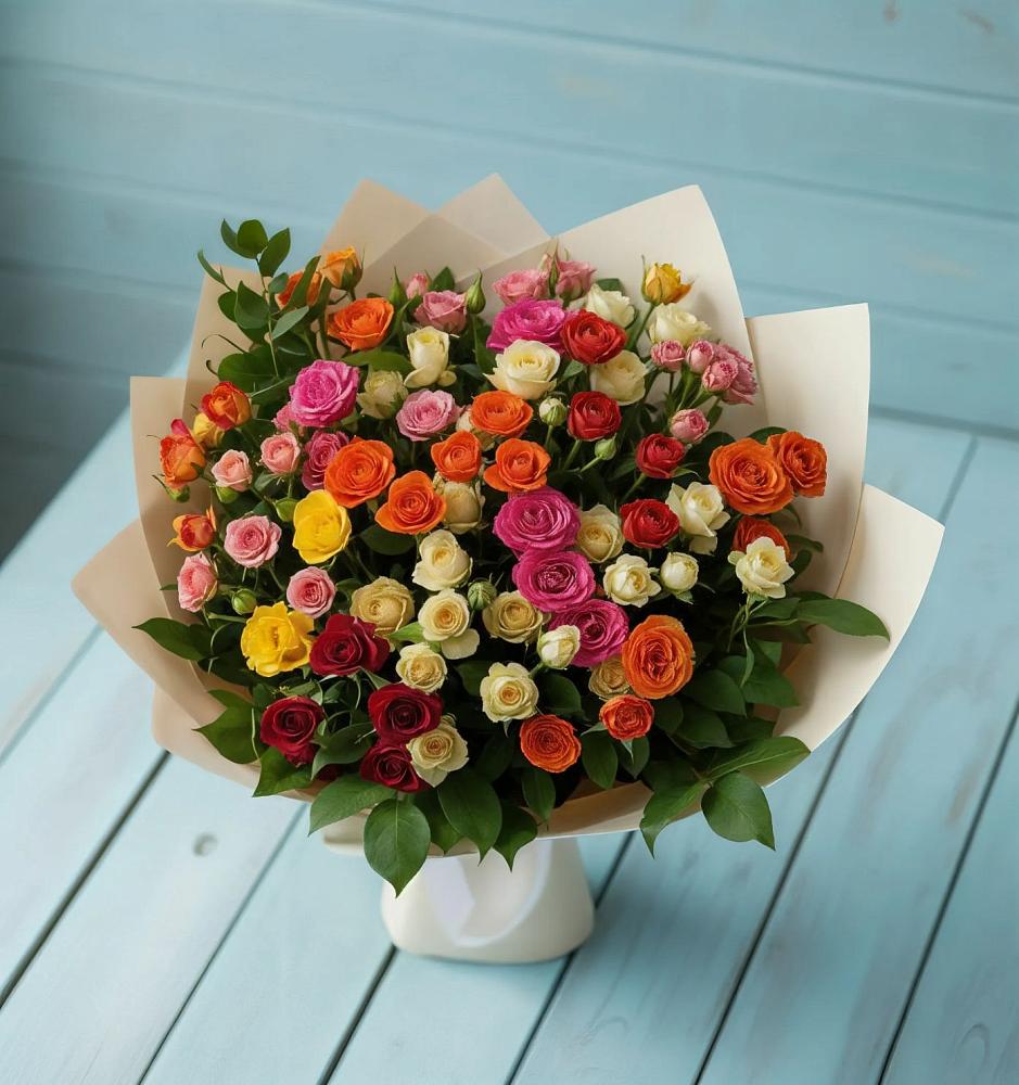 Букет Микс из разноцветных кустовых роз в Ярково