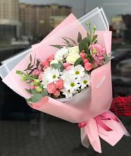 Букет цветов из:  Розы, Лизиантусы и Хризантемы в Ярково