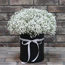 Цветочная композиция из Гипсофила в шляпной коробке в Ярково