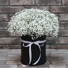 Цветочная композиция из Гипсофила в шляпной коробке в Ярково